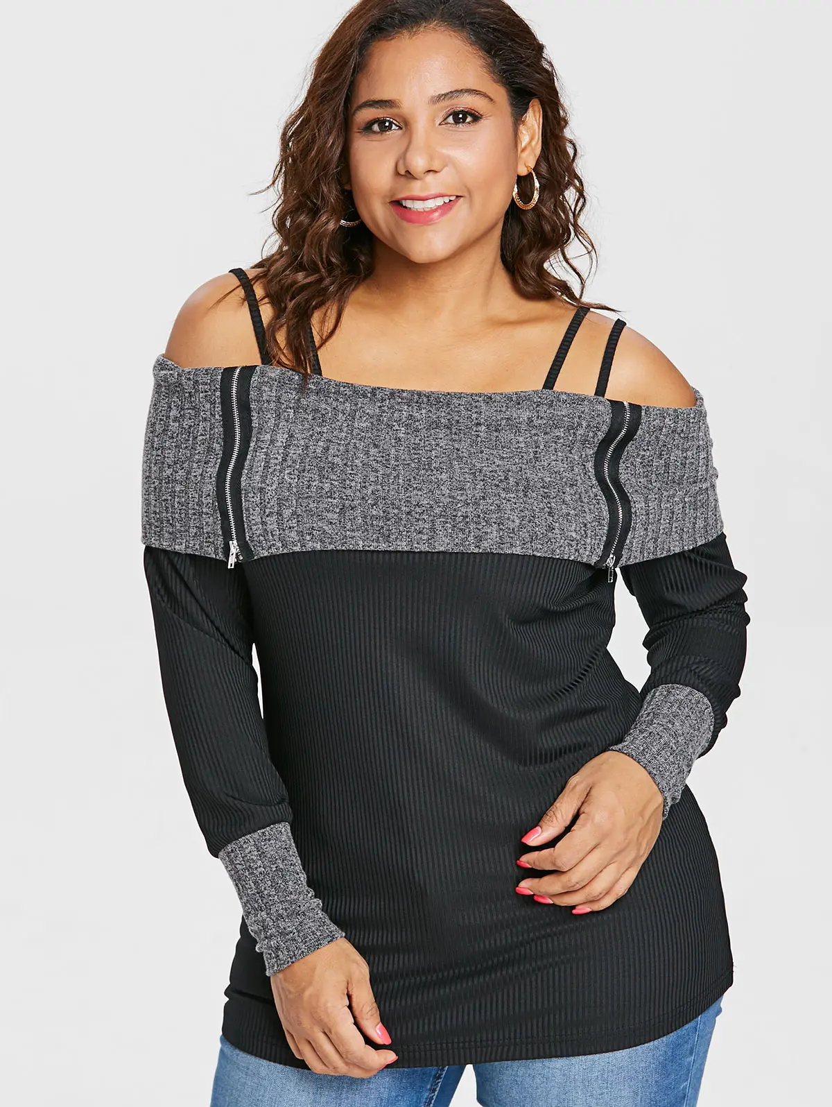 Rosegal Plus Size Foldover Cold Shoulder Zippers T-Shirt Spaghetti Strap Long Sleeve Women T Shirt Clothing Autumn Ladies Tops
Rosegal Plus Size Foldover Cold Shoulder Zippers T-Shirt Spaghetti Strap Long Sleeve Women T Shirt Clothing Autumn Ladies Tops