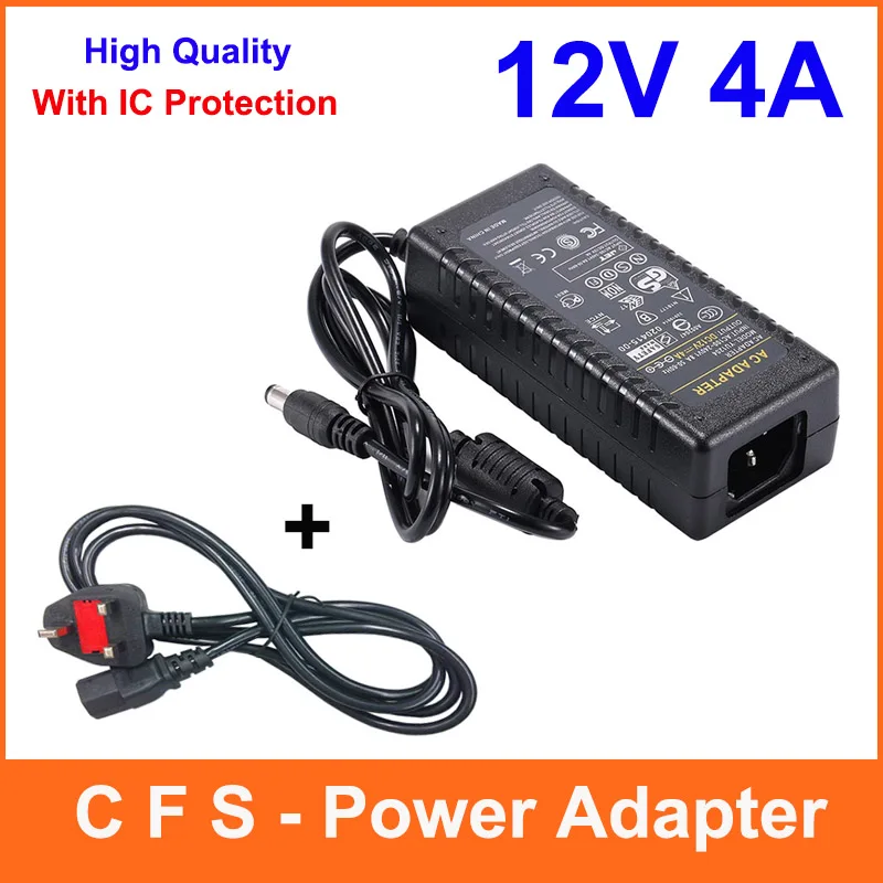 

AC 100-240V Adaptor To DC 12V 4A Power Adapter Supply For 5050 3528 LED Light LCD Monitor With IC Chip + Power cord