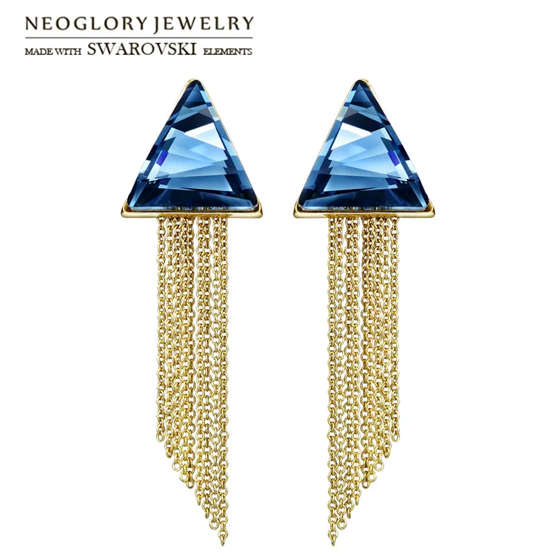 

Neoglory Crystal Drop Long Earrings Geometric Triangle Style With Tassels Lady Embellished With Crystals From Swarovski