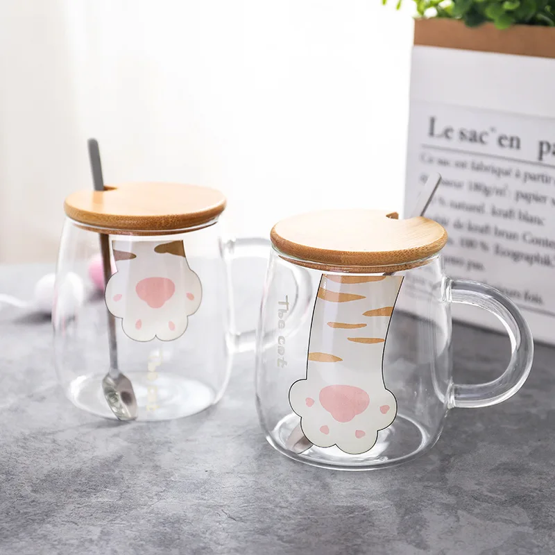 Cat Claw Glass Coffee Mug with Bamboo Lid and Spoon Handle Nordic Clear Glassware Tea Milk Tea Drink Cups 450ml
Cat Claw Glass Coffee Mug with Bamboo Lid and Spoon Handle Nordic Clear Glassware Tea Milk Tea Drink Cups 450ml
