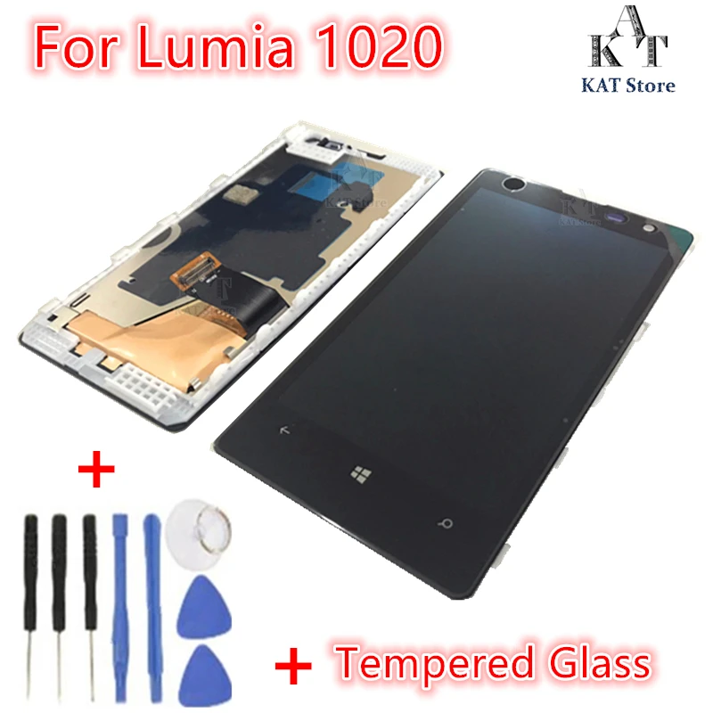 New 4.5" For Nokia Lumia 1020 RM-875 LCD Display Touch Screen Digitizer Assembly Frame Replacement + Tempered Glass + Tools 1Pcs
New 4.5" For Nokia Lumia 1020 RM-875 LCD Display Touch Screen Digitizer Assembly Frame Replacement + Tempered Glass + Tools 1Pcs