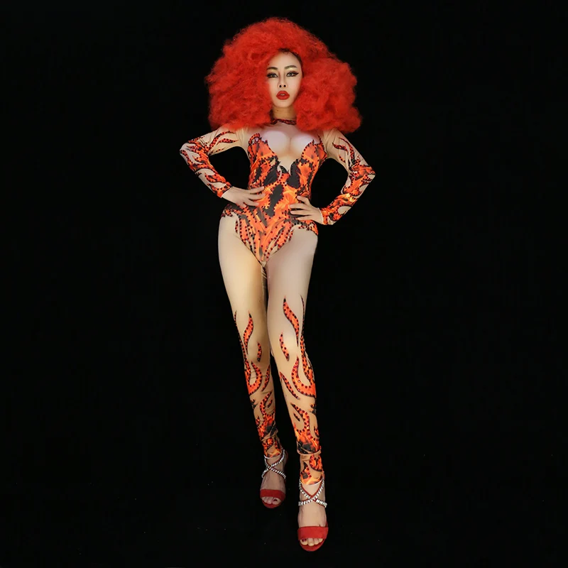 Women New Flame Pattern Shiny Rhinestone Sexy Jumpsuit Bar Nightclub Female Singer DJ Stage Costume Club Pole Dancing Jumpsuit
Women New Flame Pattern Shiny Rhinestone Sexy Jumpsuit Bar Nightclub Female Singer DJ Stage Costume Club Pole Dancing Jumpsuit