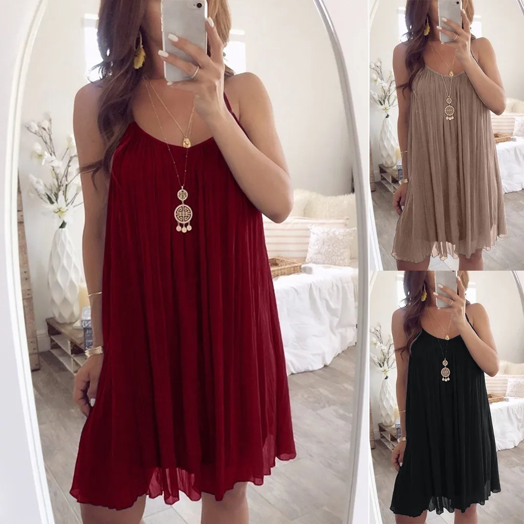 Women Loose Sleeveless Casual Solid Dress Sexy Sleeveless Spaghetti Strap Chiffon Vest Casual Loose Mini Dress
Women Loose Sleeveless Casual Solid Dress Sexy Sleeveless Spaghetti Strap Chiffon Vest Casual Loose Mini Dress