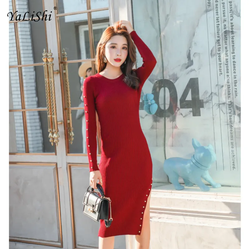 2018 Solid Pencil Dress Autumn Women Black Long Sleeve O-neck Knee-length Vintage Knitting Wrap Dress Red Casual Dresses Ladies
2018 Solid Pencil Dress Autumn Women Black Long Sleeve O-neck Knee-length Vintage Knitting Wrap Dress Red Casual Dresses Ladies