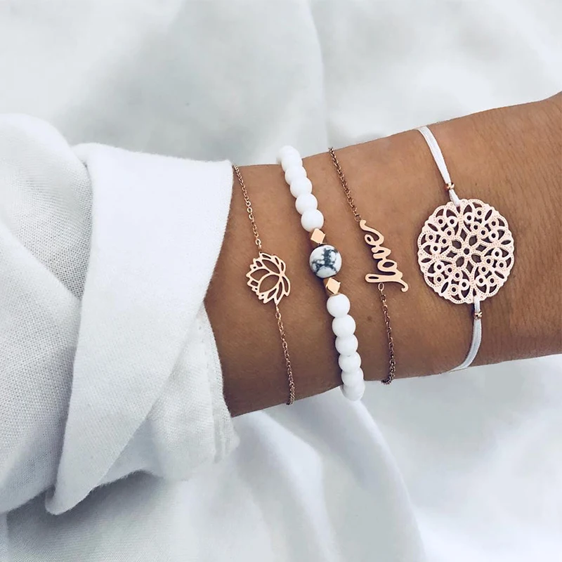 4 Pcs/ Set Bohemian Hollow Letter Lotus Flower Bead Chain Pendant Multilayer Bracelet Set Women Charm Exquisite Jewelry Gift
4 Pcs/ Set Bohemian Hollow Letter Lotus Flower Bead Chain Pendant Multilayer Bracelet Set Women Charm Exquisite Jewelry Gift