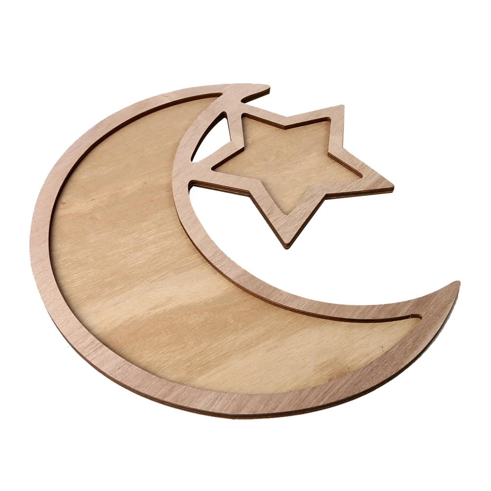 1PC Wooden Eid Dinner Plate Lesser Bairam Star Moon Table Decoration Dessert Tray Food Serving Tray
1PC Wooden Eid Dinner Plate Lesser Bairam Star Moon Table Decoration Dessert Tray Food Serving Tray