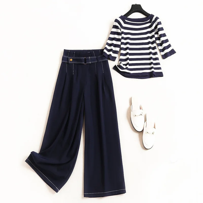 Women fashion Casual Pants Suit striped tops T-shirt short sleeve + wide leg pant 2 piece set new 2019 spring
Women fashion Casual Pants Suit striped tops T-shirt short sleeve + wide leg pant 2 piece set new 2019 spring