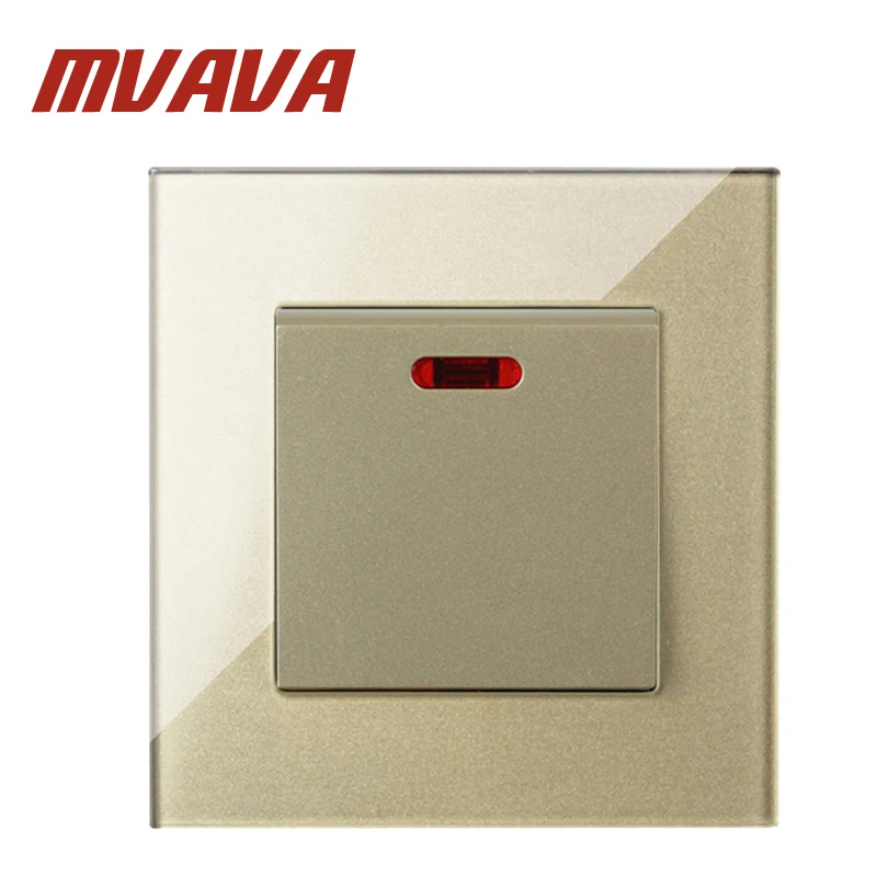 

MVAVA 20A Switch With Neon High Power Conmutador Kitchen Water Heater Push Button Wall Switch Air Condition Crystal Glass Panel