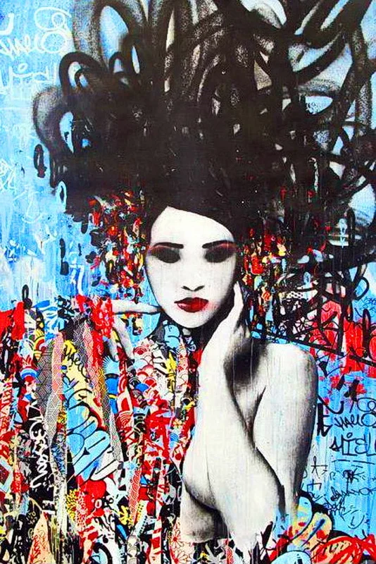 Фото Аэрозольная Картина граффити Женский портрет с красочными - купить