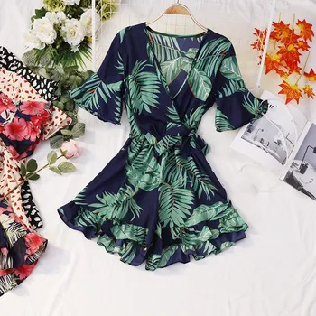 Women's V Neck Flare Sleeve Flower Print Playsuits Bohemian Vintage Summer Wide Leg Shorts Beach Jumpsuits 
Women's V Neck Flare Sleeve Flower Print Playsuits Bohemian Vintage Summer Wide Leg Shorts Beach Jumpsuits