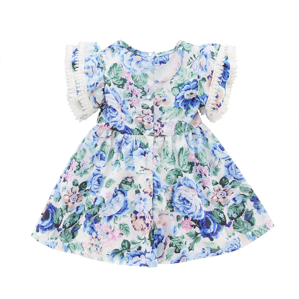 Летнее платье для новорожденных девочек с цветочным принтом Сарафан кружевные