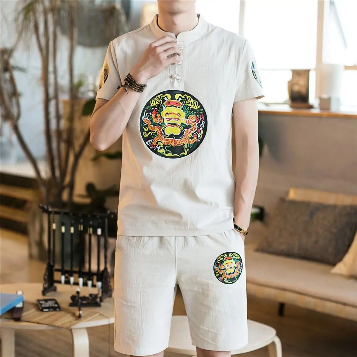 Loldeal Men's Summer Short Sleeve Shorts Set Large Size Linen Chinese, Printed Suit Loose Fashion Set
Loldeal Men's Summer Short Sleeve Shorts Set Large Size Linen Chinese, Printed Suit Loose Fashion Set