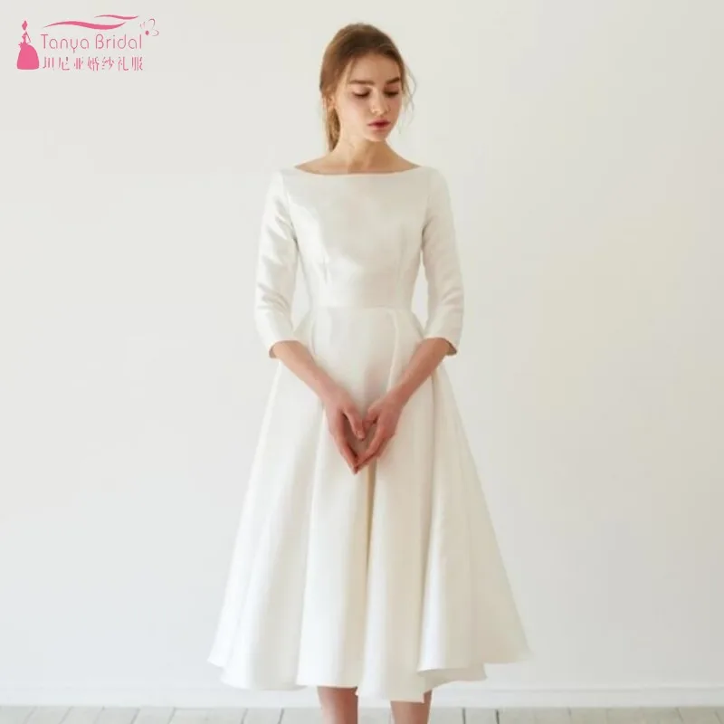 Simple Wedding Dress Knee Length V Back Zipper Charmeuse Elegant Wedding Bridal Gown DQG647
Simple Wedding Dress Knee Length V Back Zipper Charmeuse Elegant Wedding Bridal Gown DQG647