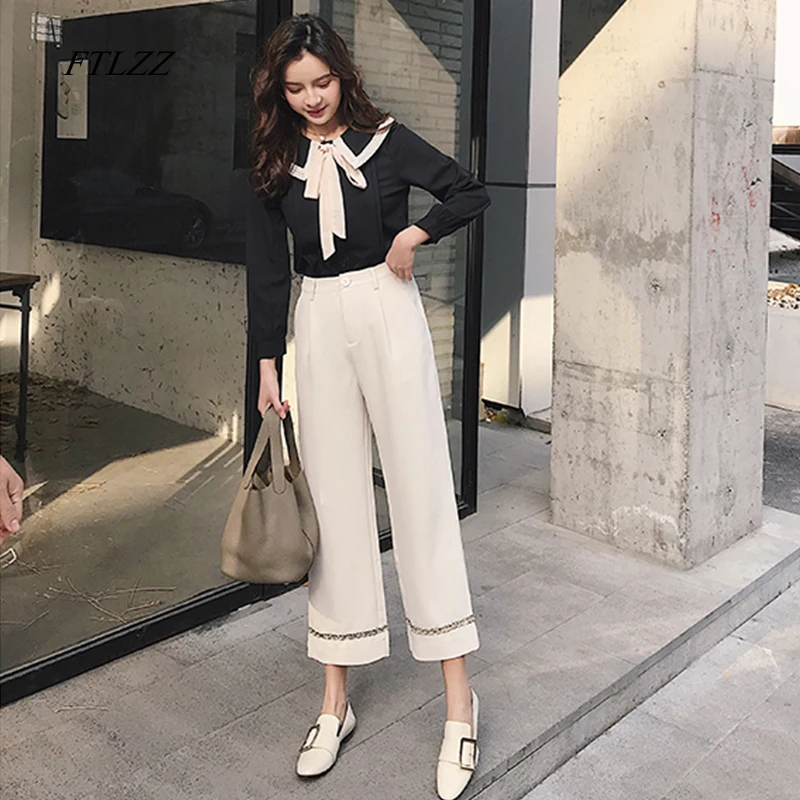 FTLZZ Fashion 2019 Spring Elegant Women 2 Piece Set Women Tweed Tassels Chiffon Bow tie Shirt Top+Chiffon straight-barrel slacks
FTLZZ Fashion 2019 Spring Elegant Women 2 Piece Set Women Tweed Tassels Chiffon Bow tie Shirt Top+Chiffon straight-barrel slacks