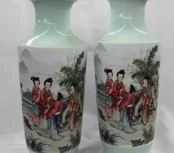 18 Palace polychromes wucai color porcelain ladies draw field maid Jar Vase Pair
18 Palace polychromes wucai color porcelain ladies draw field maid Jar Vase Pair