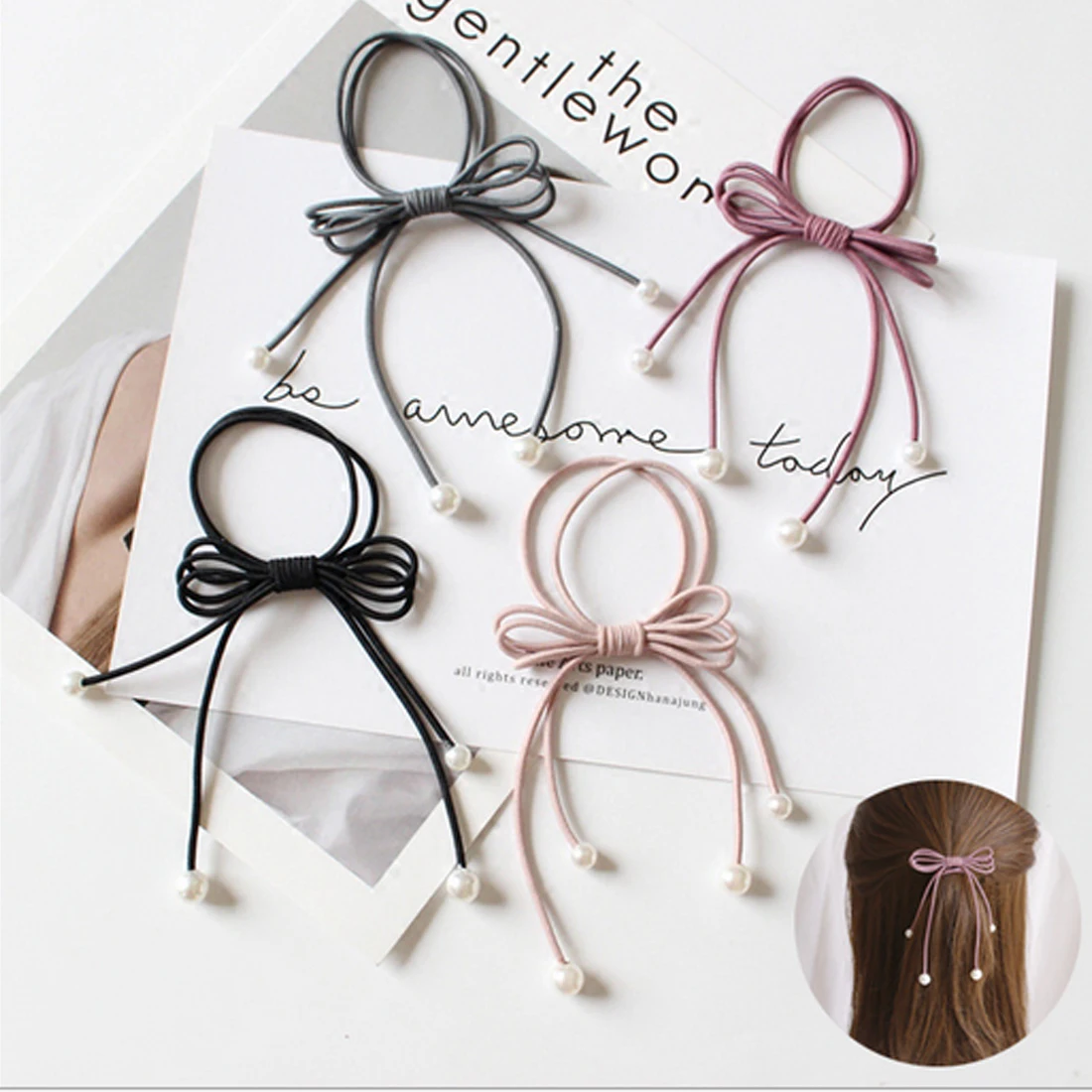 

5PCS Women Tiara Satin Ribbon Bow Hair Band Rope Scrunchie Ponytail Holder Gum For Hair Accessories Hairstyle Girl Headbands