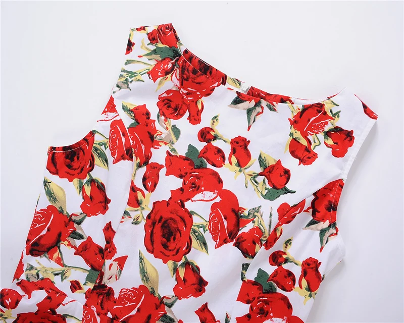 Kostlish Floral Print Summer Dress Women Sleeveless 50s Tunic Vintage Dress With Belt 2017 Elegant Swing Party Dresses Sundress (45)
