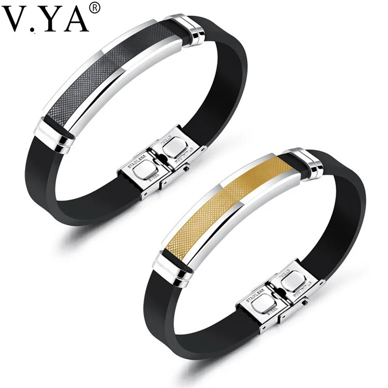 V.YA Punk Simple Bracelet For Men Strap Band Perimeter 205 mm Black/ Gold Color Stainless Steel Male Silicone Wrap Bracelets
V.YA Punk Simple Bracelet For Men Strap Band Perimeter 205 mm Black/ Gold Color Stainless Steel Male Silicone Wrap Bracelets