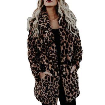 2019 New Plus Size Woolen Coat Women Autumn Winter Korean Leopard Imitation Fur Woolen Coats Women's Warm Padded Wool Coats E045
