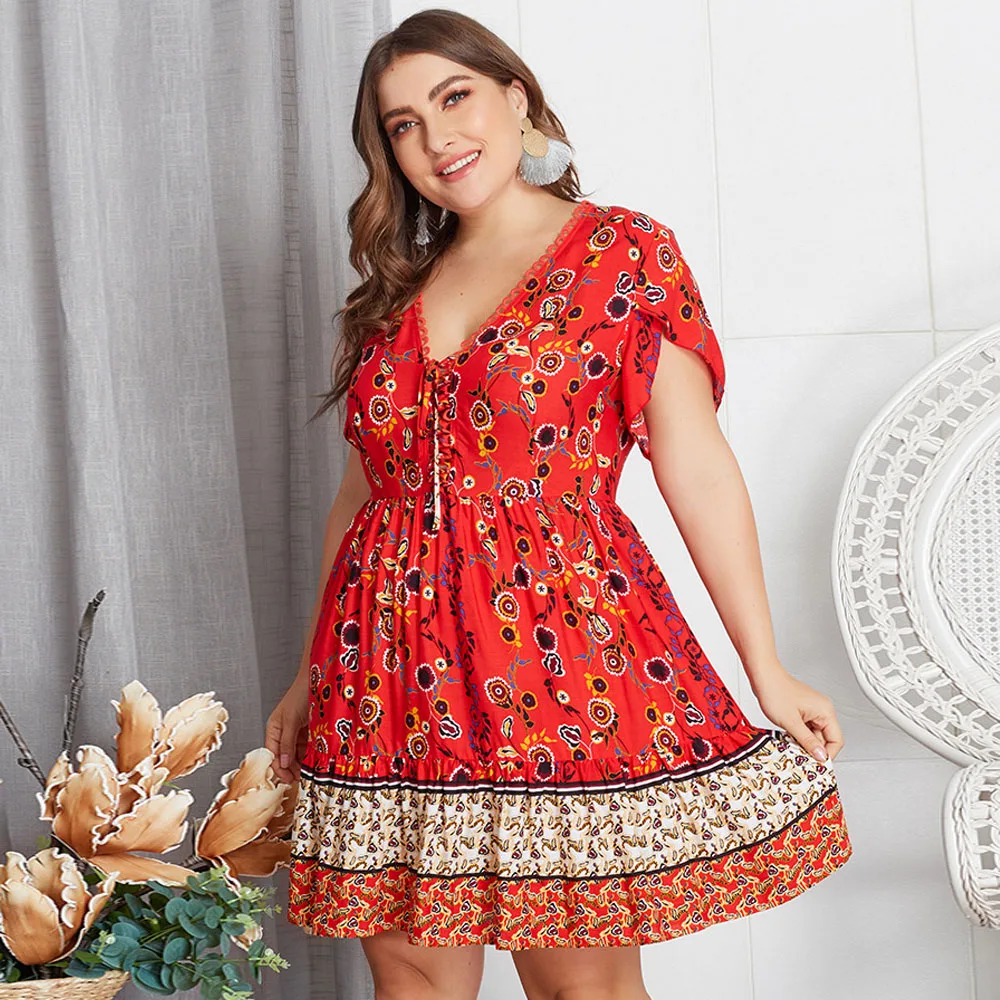2019 Summer Women Plus Size Fashion Short Sleeve Casual Floral Print Sexy V-Neck Dress Casual Big Size 4XL Mini Dress vestidos
2019 Summer Women Plus Size Fashion Short Sleeve Casual Floral Print Sexy V-Neck Dress Casual Big Size 4XL Mini Dress vestidos