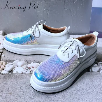 Krazing Pot new sequined mixed colors lace up genuine leather concise style sneakers round toe casual wear vulcanized shoes L18
Krazing Pot new sequined mixed colors lace up genuine leather concise style sneakers round toe casual wear vulcanized shoes L18