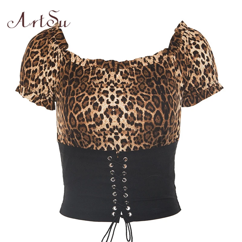 ArtSu 2019 Women Leopard Print Short Sleeve T-shirt Women Lace Up Patchwork Harajuku Crop Top Tee Shirt Streetwear ASTS20660
ArtSu 2019 Women Leopard Print Short Sleeve T-shirt Women Lace Up Patchwork Harajuku Crop Top Tee Shirt Streetwear ASTS20660