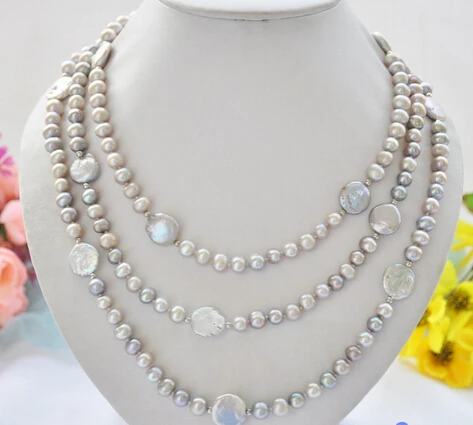 huij 003147 60" 14mm gray coin / 7-8mm round freshwater cultured pearl necklace
huij 003147 60" 14mm gray coin / 7-8mm round freshwater cultured pearl necklace