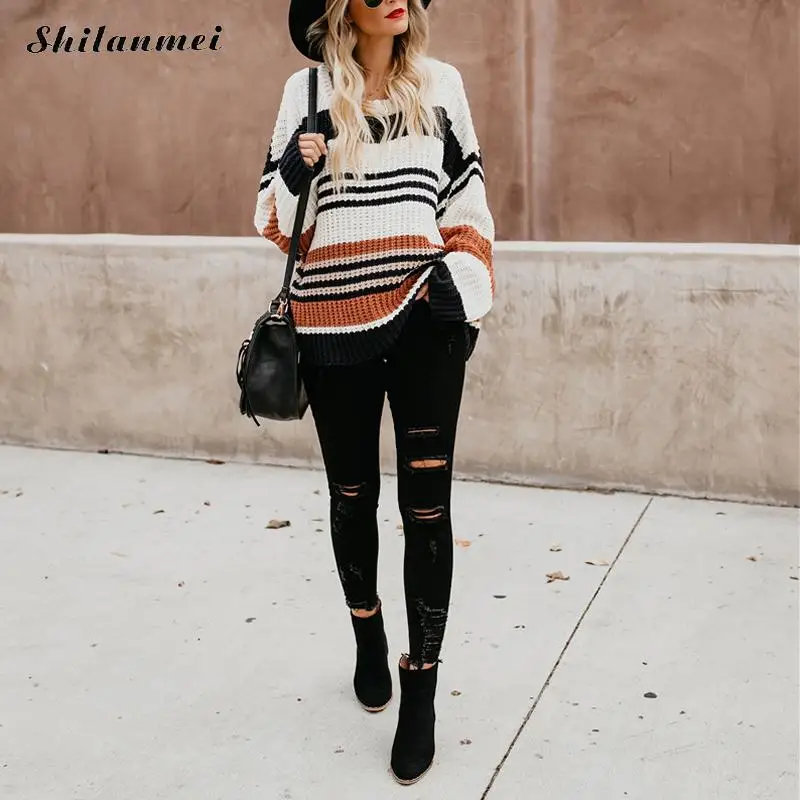 Autumn winter Sweater Women 2019 Striped Print Knitted Sweaters oversize Female Vintage Casual Loose Pullover Sweater Pull Femme
Autumn winter Sweater Women 2019 Striped Print Knitted Sweaters oversize Female Vintage Casual Loose Pullover Sweater Pull Femme