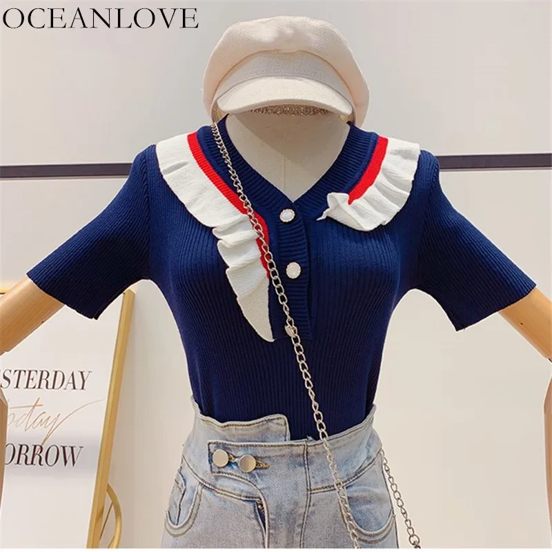 OCEANLOVE Knitting Patchwork Ruffles T Shirt Women Tops Short Sleeve Button T-shirt 2019 Summer V-neck Slim Sweet Tops Tee 11860
OCEANLOVE Knitting Patchwork Ruffles T Shirt Women Tops Short Sleeve Button T-shirt 2019 Summer V-neck Slim Sweet Tops Tee 11860