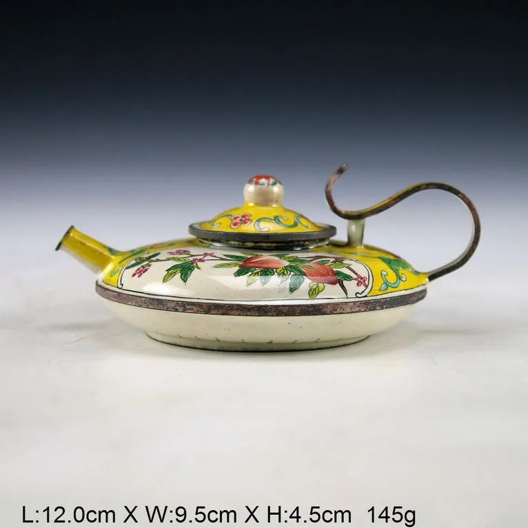 

TNUKK China Oriental Vintage Handwork Cloisonne Painting Flower Teapot