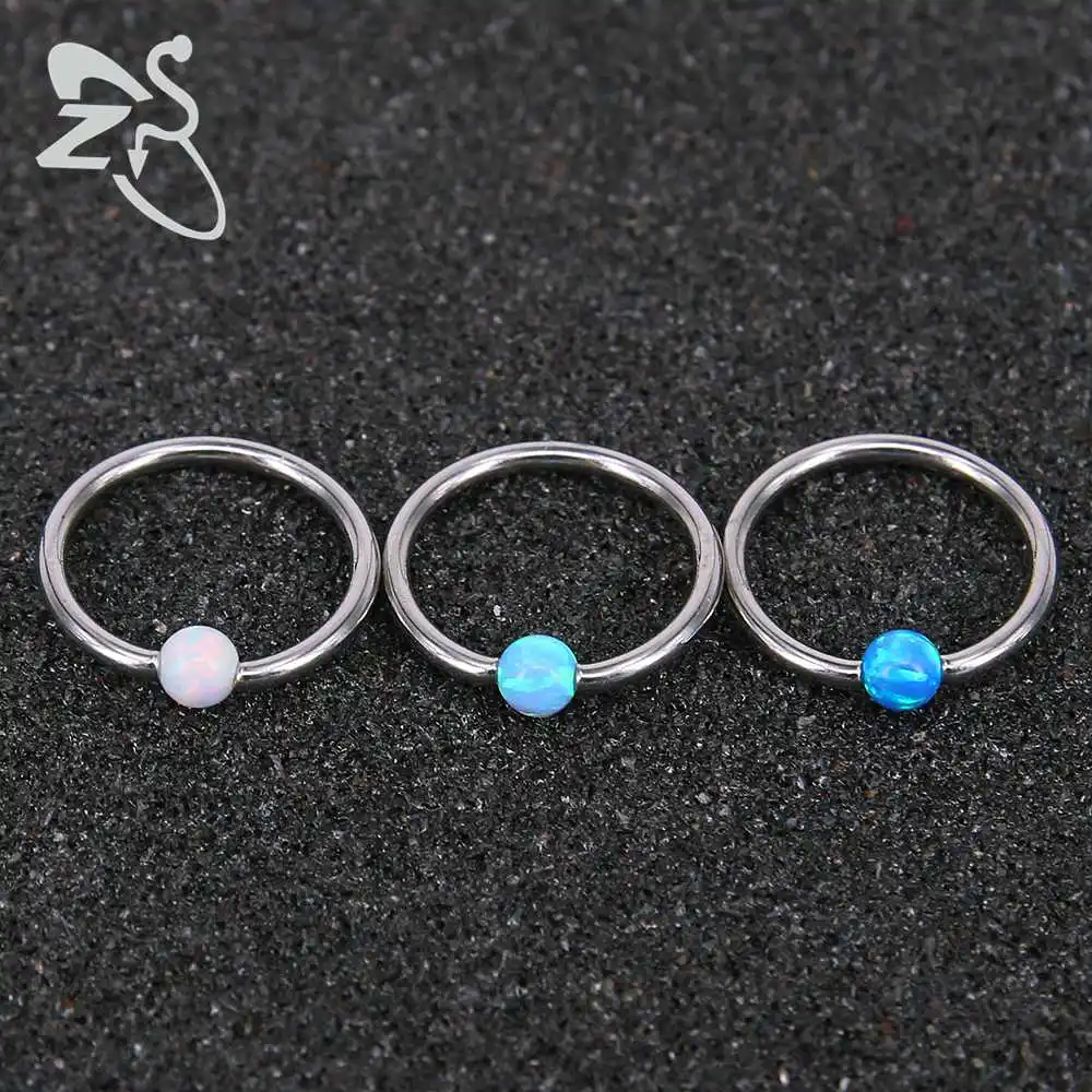 

Stainless Steel Circle Fire Opal Stone Ball BCR Captive Bead Rings Nose Ear Tragus Septum Nipple Penis Rings Piercing Jewelry