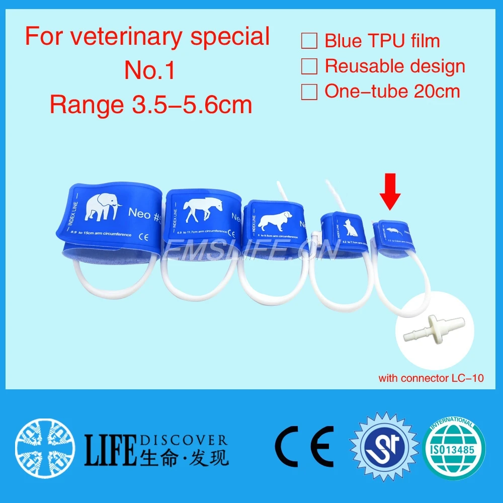 veterinary special blood pressure cuff of patient monitor for small animals with single tube No.1 with connector LC-10
veterinary special blood pressure cuff of patient monitor for small animals with single tube No.1 with connector LC-10
