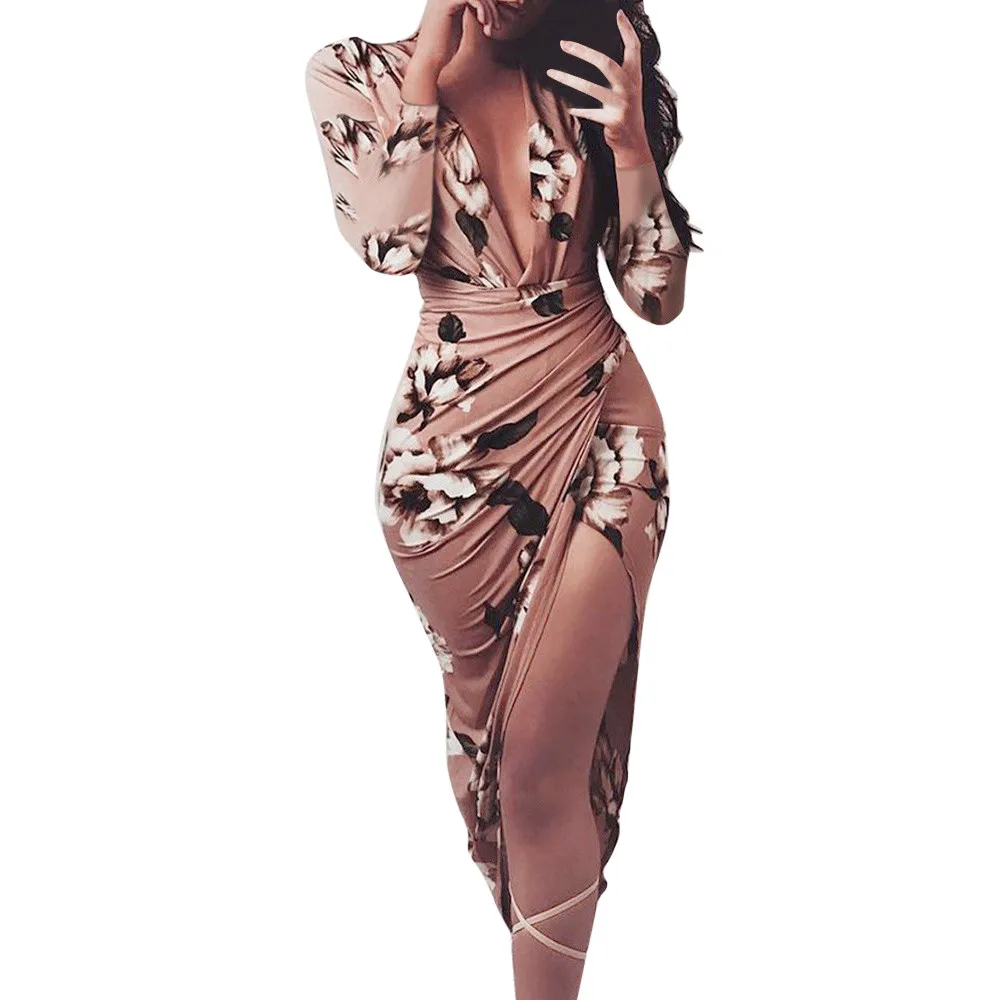 Women Autumn Winter Casual Floral Print Dress Sexy Deep V Neck Long Sleeve Bodycon Personality Slim Asymmetrical Dresses #LR2
Women Autumn Winter Casual Floral Print Dress Sexy Deep V Neck Long Sleeve Bodycon Personality Slim Asymmetrical Dresses #LR2