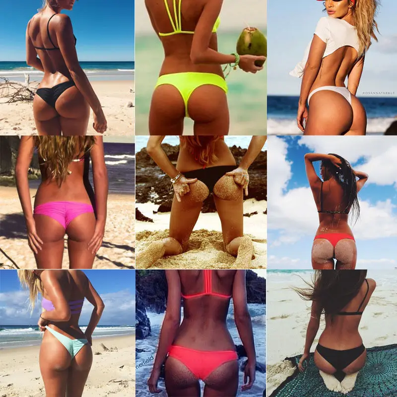 

sexy Women solid color Thong Bottom Brazilian V Cheeky Ruched Semi Swimwear Beachwear bathing swimming shorts for women