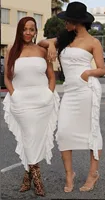 New European and American pure white wrap chest sexy bare shoulder pocket flounce slim nightclub skirt H9555