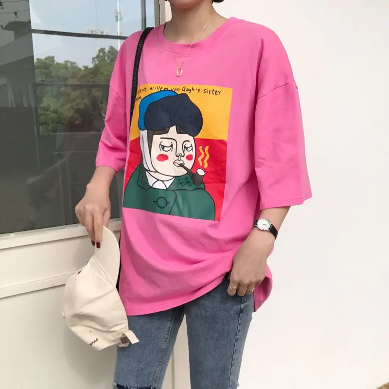 Women Summer Fun Printing Oversize T-shirt Cartoon Loose 3/4 sleeved Women Long T-shirt Pink White New Spring Korean T Shirt
Women Summer Fun Printing Oversize T-shirt Cartoon Loose 3/4 sleeved Women Long T-shirt Pink White New Spring Korean T Shirt