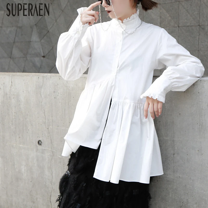 SuperAen Stand Collar Fashion Women Shirt Solid Color Cotton Wild Casual Ladies Blouses and Tops Irregular Spring New 2019
SuperAen Stand Collar Fashion Women Shirt Solid Color Cotton Wild Casual Ladies Blouses and Tops Irregular Spring New 2019