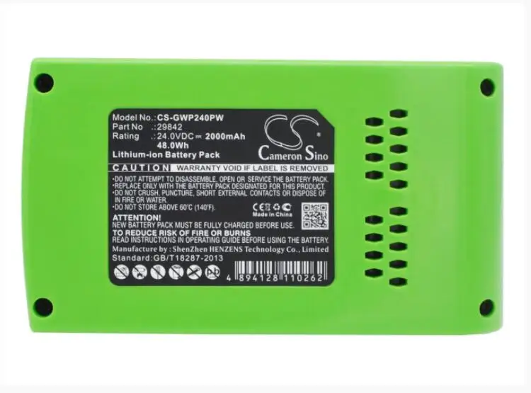 Cameron Sino 2000mAh battery for GREENWORKS 10-Inch Cordless Chainsaw 20362 130MPH G24 Sweeper 20-Inch 24352 G24 29322
Cameron Sino 2000mAh battery for GREENWORKS 10-Inch Cordless Chainsaw 20362 130MPH G24 Sweeper 20-Inch 24352 G24 29322