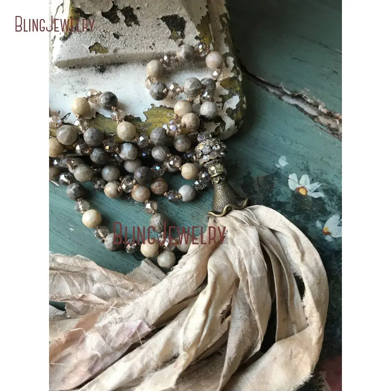20180925-NM15551-romantic shabby boho glam sari silk tassel necklace hand knot neutral stone unique accessory_4