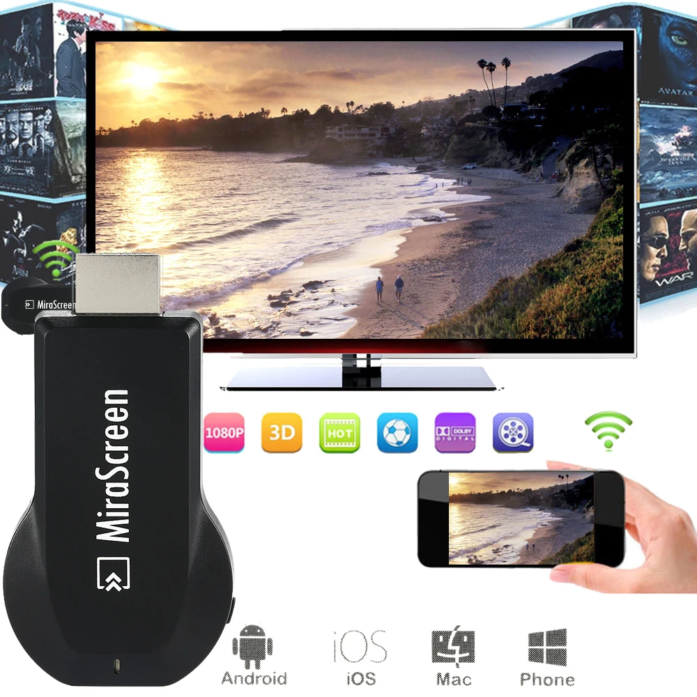 

MIRADISPLAY HDMI OTA TV Stick Dongle Wi-Fi Display Receiver better EZCAST EasyCast DLNA Airplay Miracast Airmirroring Chromecast