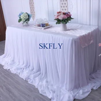 CL071B nice 2019 custom made many colors wedding long drape chiffon pleated white table skirt with velcro
CL071B nice 2019 custom made many colors wedding long drape chiffon pleated white table skirt with velcro