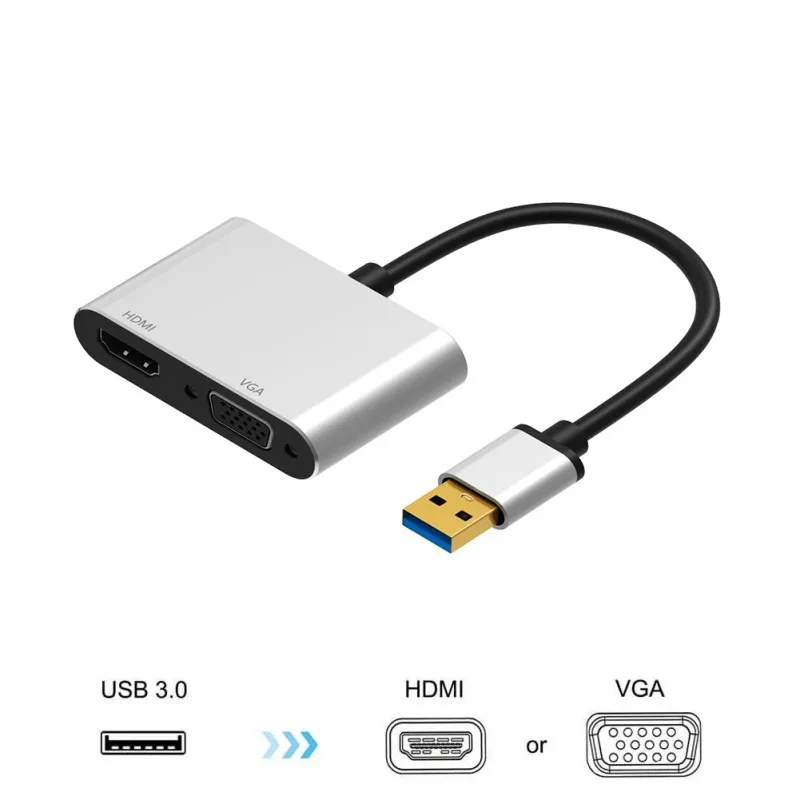 Фото Universal 2 in 1 USB to VGA HDMI HD 1080P 4K Multi-Display Converter Audio Video Cable USB3.0 Adapter Dual  Мобильные телефоны | Phone Docking Station (33050635745)