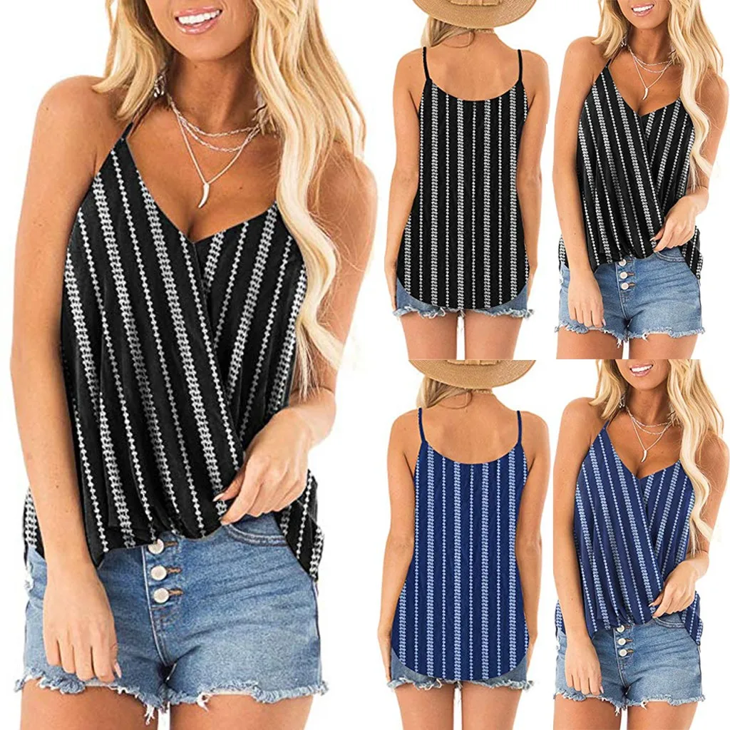 tank top women summer casual camisoles women's V Neck Floral Print womens sexy tops cleavage | Женская одежда