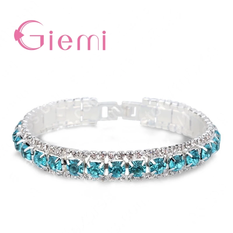 

Shining AAA+ Austrian Crystal Bracelets for Women Real 925 Sterling Silver Cubic Zircon Stone Paved Bangle Wristband