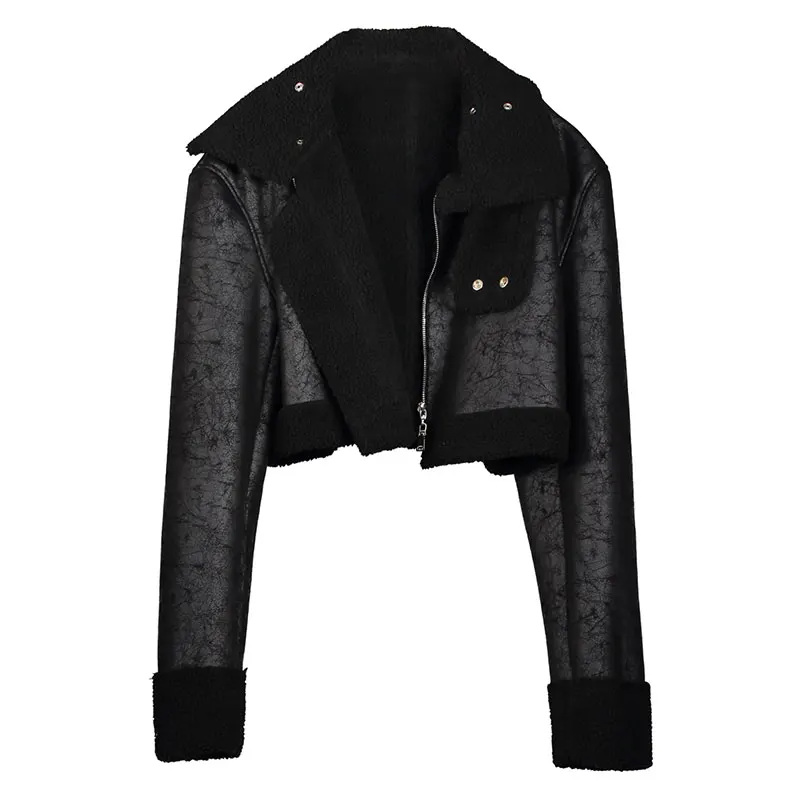 Chic Fashion PU Leather Jacket Women High Neck Zipper Short Motorcycle Jackets Coats Lady Autumn Winter Fleece Crop Jacket Black
Chic Fashion PU Leather Jacket Women High Neck Zipper Short Motorcycle Jackets Coats Lady Autumn Winter Fleece Crop Jacket Black