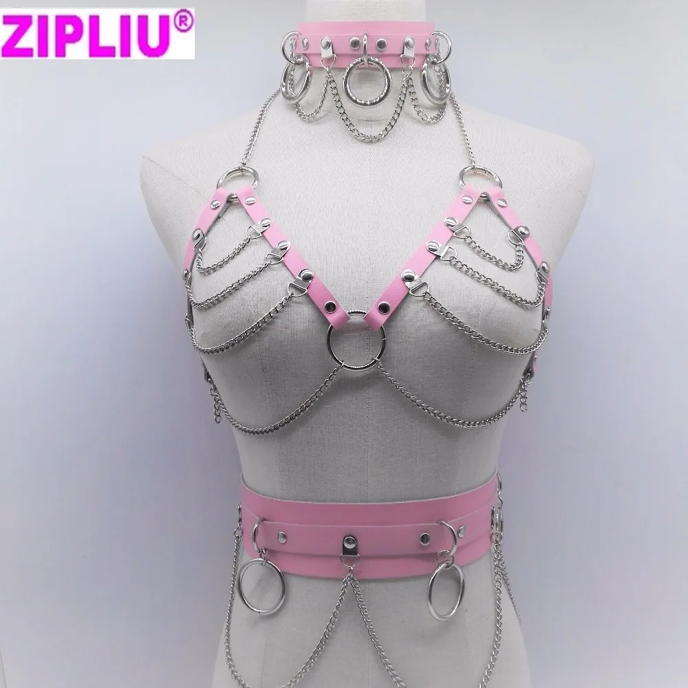 Women Punk Harness Pink Leather Studded Rivet Handmade Body Bondage female Harajuku Sexy silver Chain Bra waistband waist belt
Women Punk Harness Pink Leather Studded Rivet Handmade Body Bondage female Harajuku Sexy silver Chain Bra waistband waist belt