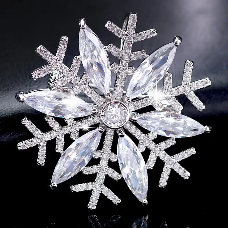 Snowflake Brooch Winter Wedding Big Clear Crystal Rhinestone