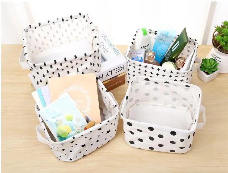 

Colorful Laundry Box Cotton And Linen Handle Desk Debris Cute Storage Basket Convinence Holder Jewelry Cosmetic