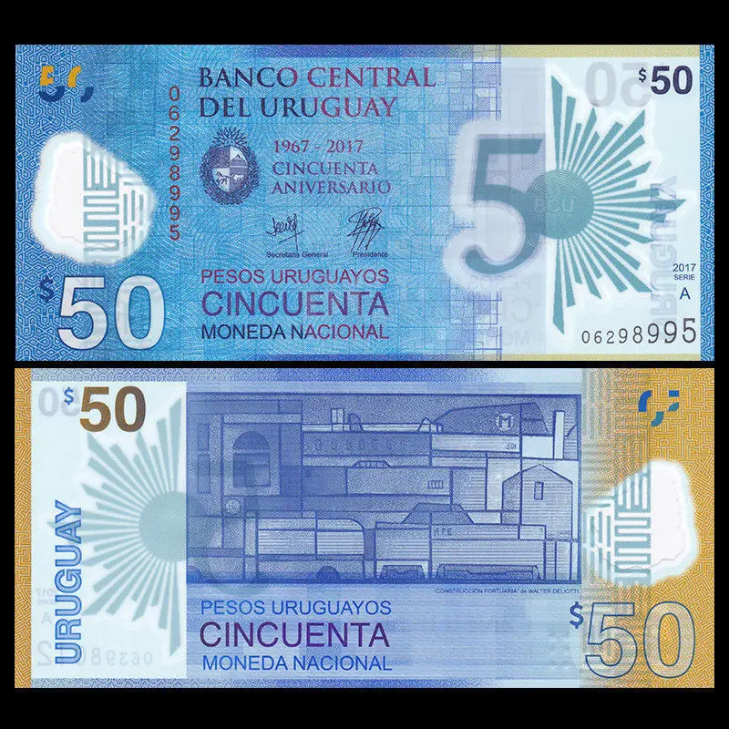 Uruguay 50 Pesos, 2017(2018), P-NEW, Polymer, 50th Commemorative Banknotes, UNC, Uncirculated, Moon, Gift, Collection, America 
Uruguay 50 Pesos, 2017(2018), P-NEW, Polymer, 50th Commemorative Banknotes, UNC, Uncirculated, Moon, Gift, Collection, America