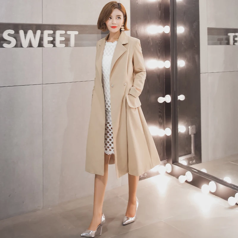 Trench Coat Turn Down Collar Long Length Pockets Belt Full Sleeve Solid Slim Khaki Women Spring England Style
Trench Coat Turn Down Collar Long Length Pockets Belt Full Sleeve Solid Slim Khaki Women Spring England Style